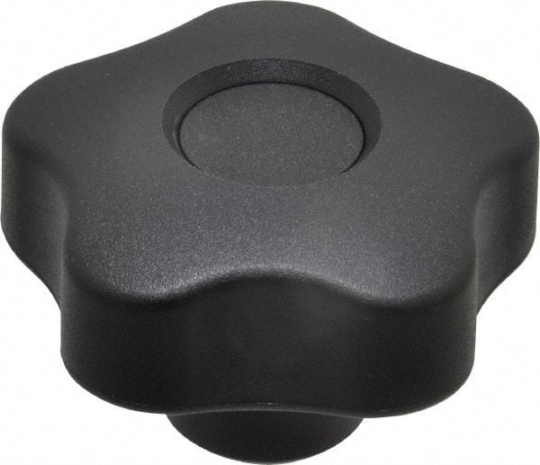 Elesa - 1.97" Head Diam, 5 Point Lobed Knob - 3/8-16 Hole, Thermoplastic, Black - Americas Industrial Supply
