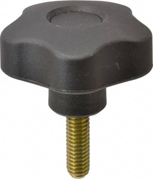 Elesa - 1.97" Head Diam, 5 Point Lobed Knob - 5/16-18 Stem, Thermoplastic, Black - Americas Industrial Supply
