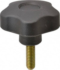 Elesa - 1.97" Head Diam, 5 Point Lobed Knob - 5/16-18 Stem, Thermoplastic, Black - Americas Industrial Supply