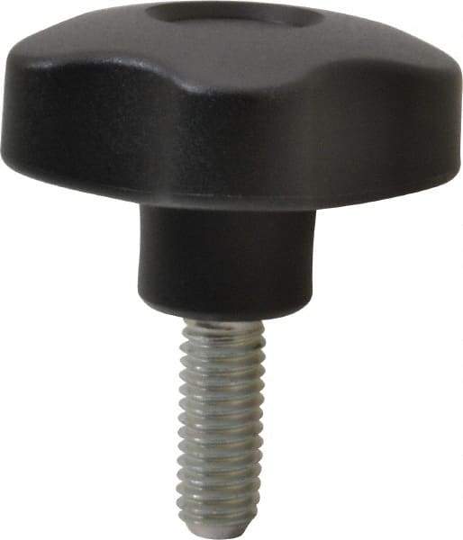 Elesa - 1.97" Head Diam, 5 Point Lobed Knob - 3/8-16 Stem, Thermoplastic, Black - Americas Industrial Supply