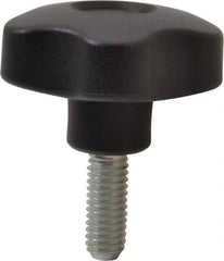 Elesa - 1.97" Head Diam, 5 Point Lobed Knob - 3/8-16 Stem, Thermoplastic, Black - Americas Industrial Supply