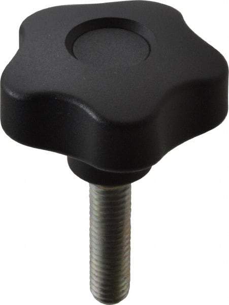 Elesa - 1.97" Head Diam, 5 Point Lobed Knob - 3/8-16 Stem, Thermoplastic, Black - Americas Industrial Supply