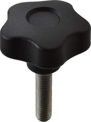 Elesa - 1.97" Head Diam, 5 Point Lobed Knob - 3/8-16 Stem, Thermoplastic, Black - Americas Industrial Supply