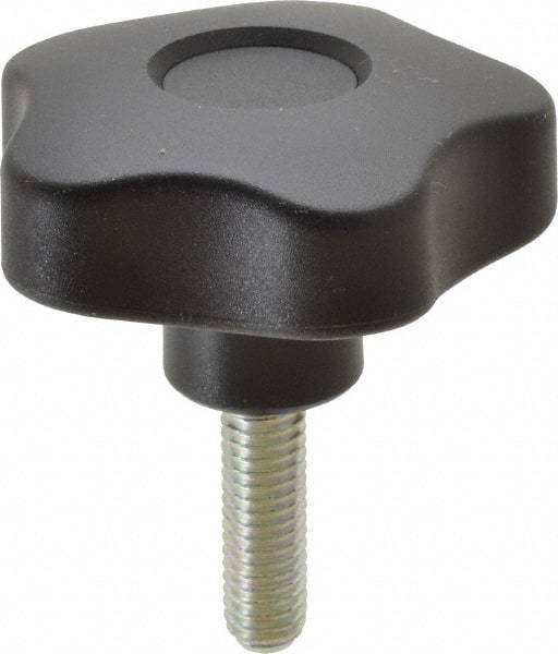 Elesa - 2.48" Head Diam, 5 Point Lobed Knob - 3/8-16 Stem, Thermoplastic, Black - Americas Industrial Supply