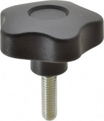 Elesa - 2.48" Head Diam, 5 Point Lobed Knob - 3/8-16 Stem, Thermoplastic, Black - Americas Industrial Supply