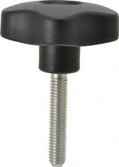 Elesa - 2.48" Head Diam, 5 Point Lobed Knob - 3/8-16 Stem, Thermoplastic, Black - Americas Industrial Supply