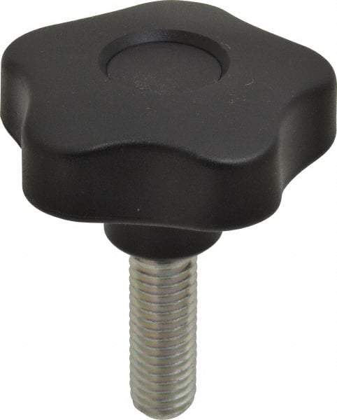 Elesa - 2.48" Head Diam, 5 Point Lobed Knob - 1/2-13 Stem, Thermoplastic, Black - Americas Industrial Supply