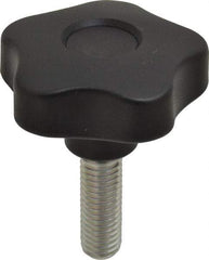 Elesa - 2.48" Head Diam, 5 Point Lobed Knob - 1/2-13 Stem, Thermoplastic, Black - Americas Industrial Supply