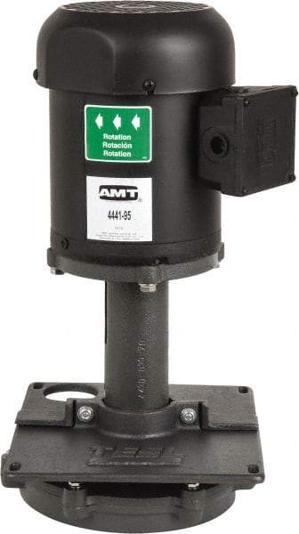 American Machine & Tool - 3/2 Amp, 230/460 Volt, 3/4 hp, 3 Phase, 1,725 RPM, Cast Iron Immersion Machine Tool & Recirculating Pump - 67 GPM, 1-3/4" Inlet, 14 psi, 19.7" Overall Height, 9.9" Body Length, NPT Thread, Stainless Steel Impeller, TEFC Motor - Americas Industrial Supply