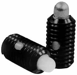 Jergens - M10 x 1.5, 17.5mm Thread Length, 5.5mm Plunger Projection, Steel Threaded Spring Plunger - 4.72mm Max Plunger Diam, 17.5mm Plunger Length, 0.68 Kg Init End Force, 3.4 Kg Final End Force - Americas Industrial Supply