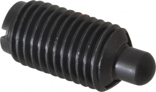 Jergens - M16 x 2.0, 28.5mm Thread Length, 8mm Plunger Projection, Steel Threaded Spring Plunger - 7.87mm Max Plunger Diam, 28.5mm Plunger Length, 1.59 Kg Init End Force, 11.79 Kg Final End Force - Americas Industrial Supply