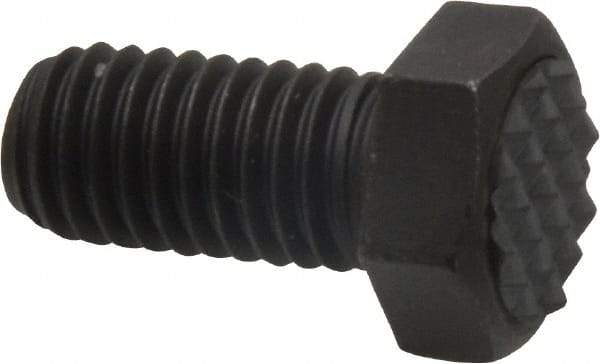 Fairlane - Serrated Tooth, 1/2-13, 1" Shank Length, 1" Thread Length, Black Oxide Finish, Hex Head, Adjustable Positioning Gripper - 5/8" Pad Diam, 3/4" Hex, 23/64" Head Height, Fine Tooth Grade - Americas Industrial Supply