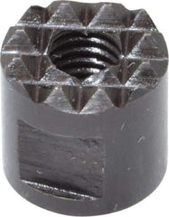 Fairlane - 10-32 Thread, 3/8" Diam, 3/8" High, Threaded, Extra Fine Tooth Grade Diamond Serration Tooth Pattern, High Speed Steel, Round Positioning Gripper - 3/16" Flat Width, Black Oxide Coated - Americas Industrial Supply