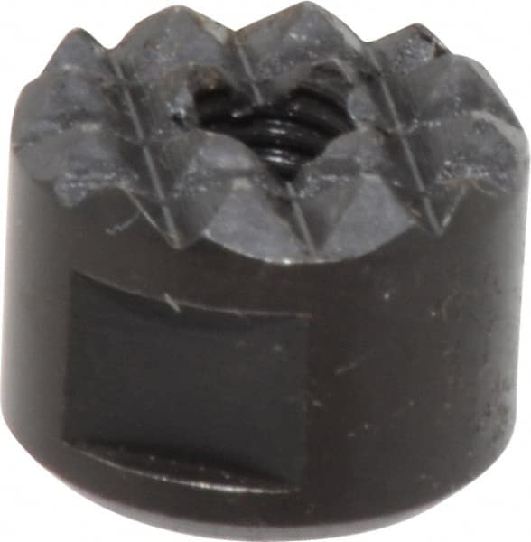 Fairlane - 10-32 Thread, 1/2" Diam, 3/8" High, Threaded, Fine Tooth Grade Diamond Serration Tooth Pattern, High Speed Steel, Round Positioning Gripper - 3/16" Flat Width, Black Oxide Coated - Americas Industrial Supply