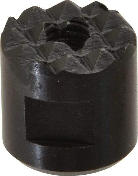 Fairlane - 10-32 Thread, 1/2" Diam, 1/2" High, Threaded, Fine Tooth Grade Diamond Serration Tooth Pattern, High Speed Steel, Round Positioning Gripper - 3/16" Flat Width, Black Oxide Coated - Americas Industrial Supply