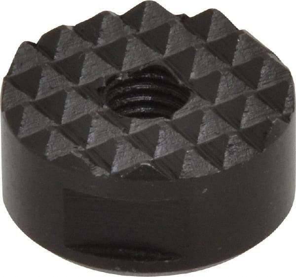 Fairlane - 1/4-28 Thread, 3/4" Diam, 3/8" High, Threaded, Fine Tooth Grade Diamond Serration Tooth Pattern, High Speed Steel, Round Positioning Gripper - 3/16" Flat Width, Black Oxide Coated - Americas Industrial Supply