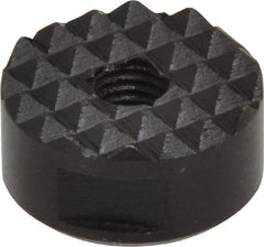 Fairlane - 1/4-28 Thread, 3/4" Diam, 3/8" High, Threaded, Fine Tooth Grade Diamond Serration Tooth Pattern, High Speed Steel, Round Positioning Gripper - 3/16" Flat Width, Black Oxide Coated - Americas Industrial Supply