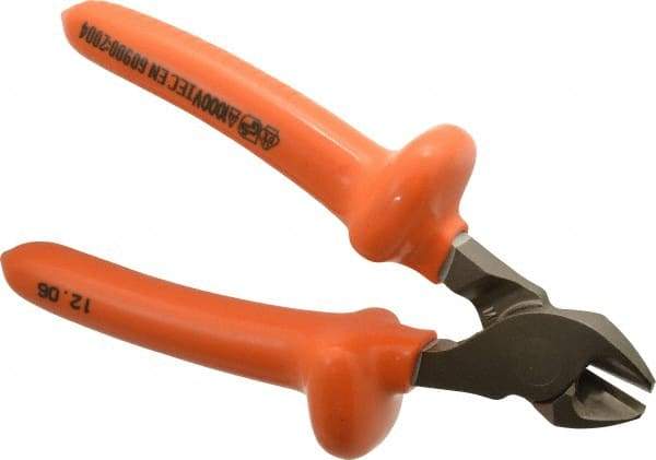 Facom - 6-3/32" OAL, 1.4mm Capacity, 5/8" Jaw Length x 1-3/16" Jaw Width, Insulated Diagonal Cutter Pliers - Standard Head, Cushion Grip Handles - Americas Industrial Supply