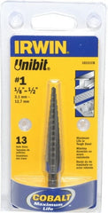 Irwin - 13 Hole Sizes, 1/8 to 1/2" Hole Diam Cobalt Speedpoint Step Drill Bit - Americas Industrial Supply