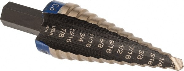 Irwin - 12 Hole Sizes, 3/16 to 7/8" Hole Diam Cobalt Speedpoint Step Drill Bit - Americas Industrial Supply