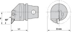 Kennametal - Left Hand Cut, Size KM32, V.. Insert Compatiblity, Internal Modular Turning & Profiling Cutting Unit Head - 27mm Ctr to Cutting Edge, 35mm Head Length, Through Coolant, Series Top Notch - Americas Industrial Supply