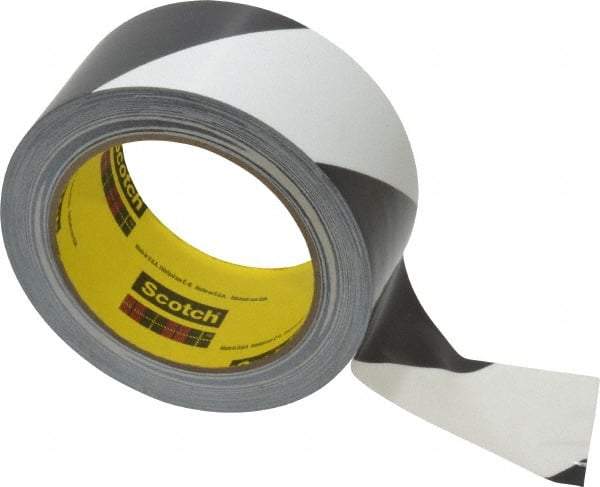 3M - Black & White Striped Vinyl Tape - 2" Wide x 108' Long x 5.4 mil Thick, General Traffic - Americas Industrial Supply