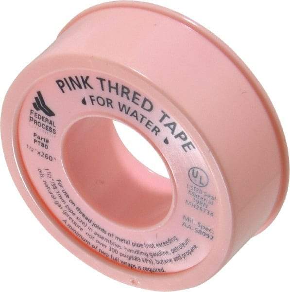 Federal Process - 1/2" Wide x 260" Long General Purpose Pipe Repair Tape - 3.7 mil Thick, -450 to 550°F, Pink - Americas Industrial Supply