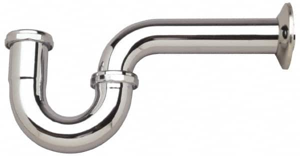 Federal Process - 1-1/2 Outside Diameter, 17 Gauge, P Trap with Wall Pipe - Chrome Coated, Brass - Americas Industrial Supply