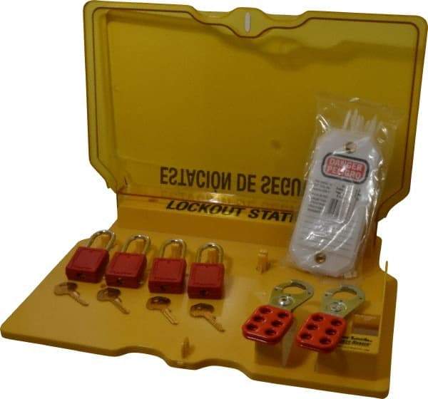 Master Lock - Equipped Polycarbonate Padlock Station - 16 Inch Wide x 12-1/4 Inch High x 1-3/4 Inch Deep, Yellow, Covered - Americas Industrial Supply