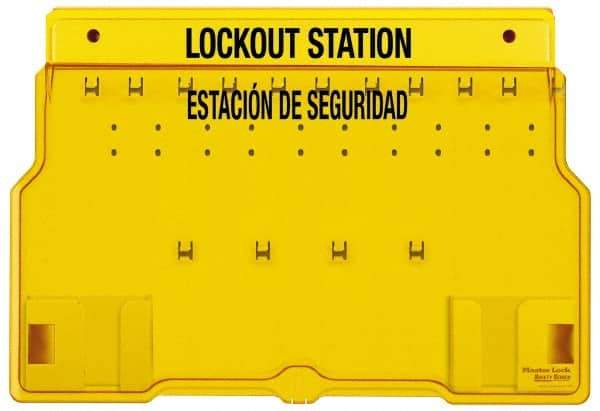 Master Lock - 1 Piece, Empty Polycarbonate Padlock Station - 22 Inch Wide x 15-1/2 Inch High x 1-3/4 Inch Deep, Yellow, Covered - Americas Industrial Supply