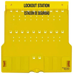 Master Lock - 1 Piece, Empty Polycarbonate Padlock Station - 22 Inch Wide x 22 Inch High x 1-3/4 Inch Deep, Yellow, Covered - Americas Industrial Supply