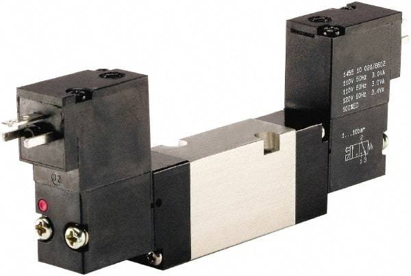 ARO/Ingersoll-Rand - Solenoid Actuator, Solenoid Return, 2 Position, Body Ported Solenoid Air Valve - 120 VAC Input, 1/4 CV, 4 Way, 115 psi, 122° Max Temp - Americas Industrial Supply