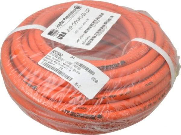 PRO-SOURCE - 1/4" ID x 15/32" OD 50' Long Multipurpose Air Hose - MNPT x MNPT Ends, 300 Working psi, 23 to 150°F, 1/4" Fitting, Orange - Americas Industrial Supply