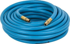 PRO-SOURCE - 3/8" ID x 19/32" OD 50' Long Multipurpose Air Hose - MNPT x MNPT Ends, 300 Working psi, 23 to 150°F, 1/4" Fitting, Blue - Americas Industrial Supply