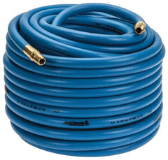PRO-SOURCE - 3/8" ID x 19/32" OD 100' Long Multipurpose Air Hose - MNPT x MNPT Ends, 300 Working psi, 23 to 150°F, 1/4" Fitting, Blue - Americas Industrial Supply
