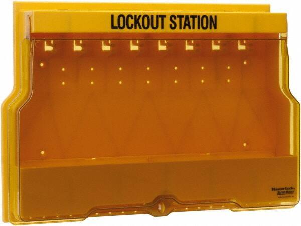 Master Lock - 1 Piece, Empty Polycarbonate Lockout Device Station - 22 Inch Wide x 15-1/2 Inch High x 4-1/8 Inch Deep, Yellow - Americas Industrial Supply