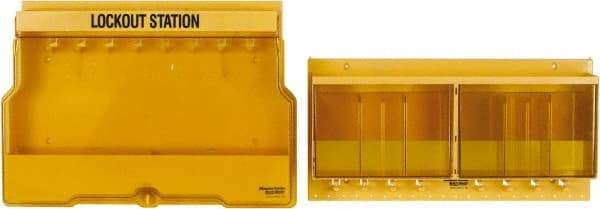 Master Lock - 1 Piece, Empty Polycarbonate Electrical and Valve Lockout Station - 23-1/2 Inch Wide x 27 Inch High x 4-1/8 Inch Deep, Yellow - Americas Industrial Supply