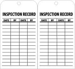 NMC - 3" High x 6" Long, INSPECTION RECORD, English Safety & Facility Inspection Tag - Tag Header: Notice, 2 Sides, Black & White Unrippable Vinyl - Americas Industrial Supply
