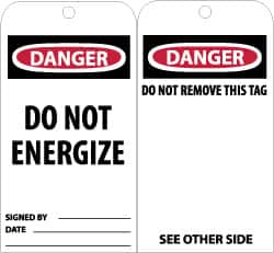 NMC - 3" High x 6" Long, DANGER - DO NOT ENTER, English Safety & Facility Accident Prevention Tag - Tag Header: Danger, 2 Sides, Black, Red & White Unrippable Vinyl - Americas Industrial Supply