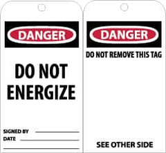NMC - 3" High x 6" Long, DANGER - DO NOT ENTER, English Safety & Facility Accident Prevention Tag - Tag Header: Danger, 2 Sides, Black, Red & White Unrippable Vinyl - Americas Industrial Supply