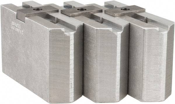 Abbott Workholding Products - Tongue & Groove Attachment, Square Soft Lathe Chuck Jaw - 3 Jaws, Aluminum, 2-1/8" Btw Mount Hole Ctrs, 4-1/2" Long x 1-1/2" Wide x 3" High, 1/2" Groove, 1/2" Fastener - Americas Industrial Supply