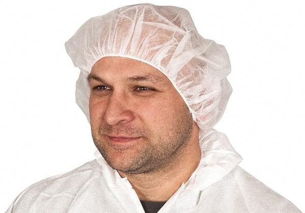 PRO-SAFE - Size M, 21 Inch Diameter Bouffant Cap - White, Polypropylene, ISO Class 8 - Americas Industrial Supply