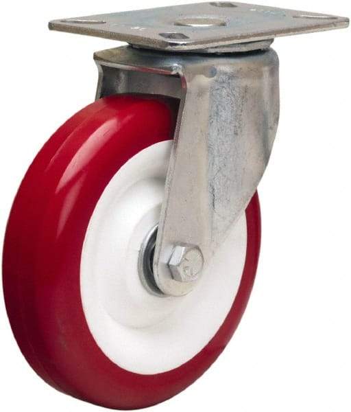Hamilton - 5" Diam x 1-3/8" Wide x 6-1/16" OAH Top Plate Mount Swivel Caster - Polyurethane Mold on Polypropylene, 400 Lb Capacity, Sealed Precision Ball Bearing, 3-1/8 x 4-1/8" Plate - Americas Industrial Supply