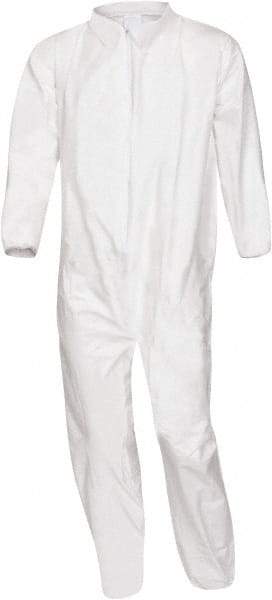 PRO-SAFE - Size 3XL Film Laminate Chemical Resistant Coveralls - White, Zipper Closure, Elastic Cuffs, Elastic Ankles, Serged Seams, ISO Class 5 - Americas Industrial Supply