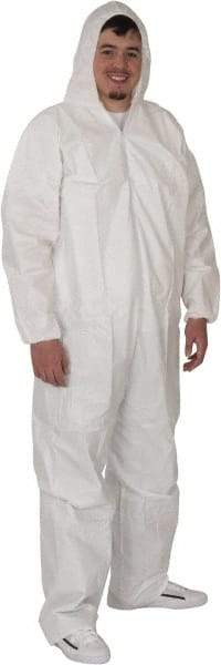 PRO-SAFE - Size 3XL Film Laminate Chemical Resistant Coveralls - White, Zipper Closure, Elastic Cuffs, Elastic Ankles, Serged Seams, ISO Class 5 - Americas Industrial Supply