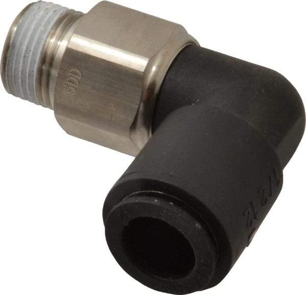 Legris - 12mm Outside Diam, 3/8 BSPT, Nylon Push-to-Connect Tube Male Swivel Elbow - 290 Max psi, Tube to Male BSPT Connection, Buna Nitrile O-Ring - Americas Industrial Supply
