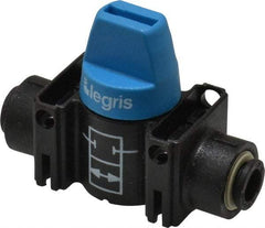 Legris - 6mm Pipe, Standard Port, Composite Miniature Ball Valve - 1 Piece, Inline - Two Way Flow, Push-to-Connect x Push-to-Connect Ends, Short Handle, 150 WOG - Americas Industrial Supply