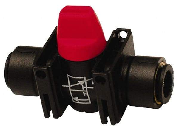 Legris - 5/32" Pipe, Standard Port, Composite Miniature Ball Valve - 1 Piece, Inline - Two Way Flow, Push-to-Connect x Push-to-Connect Ends, Short Handle, 150 WOG - Americas Industrial Supply