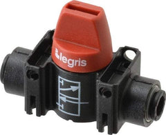Legris - 6mm Pipe, Standard Port, Composite Miniature Ball Valve - 1 Piece, Inline - Two Way Flow, Push-to-Connect x Push-to-Connect Ends, Short Handle, 150 WOG - Americas Industrial Supply