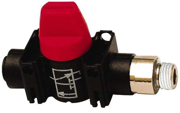 Legris - 5/16" Pipe, Standard Port, Composite Miniature Ball Valve - 1 Piece, Inline - Two Way Flow, MNPT x Push-to-Connect Ends, Short Handle, 150 WOG - Americas Industrial Supply